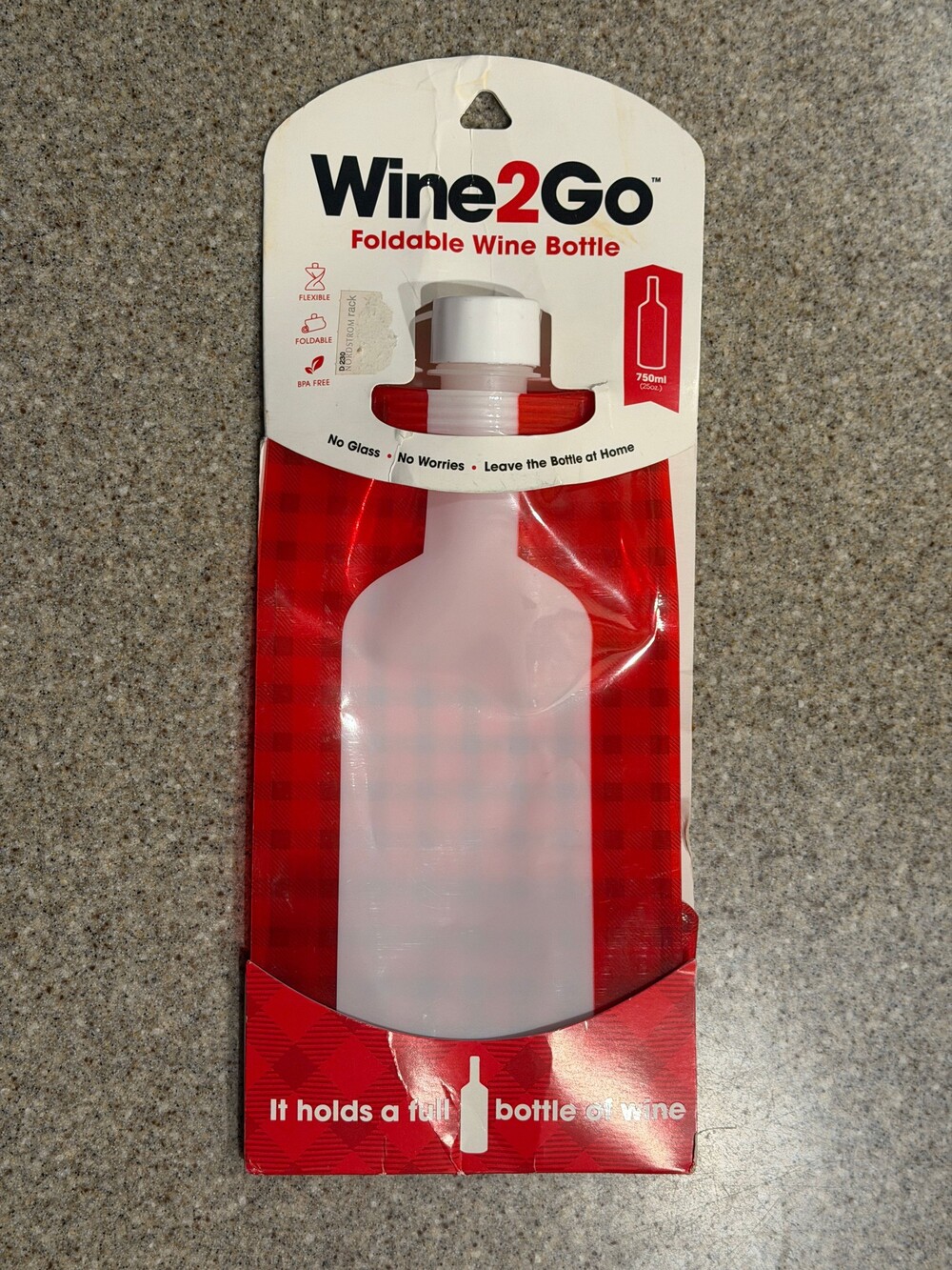 Wine2Go Foldable Wine Bottle 750ml Red Reusable BPA Free